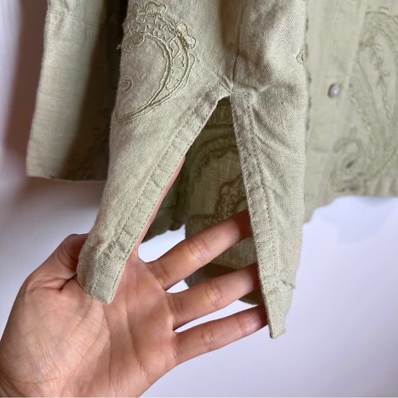 Vintage CHICO’S 100% Linen Embroidered Button Down Shirt Shacket. Size L - Picture 6 of 7